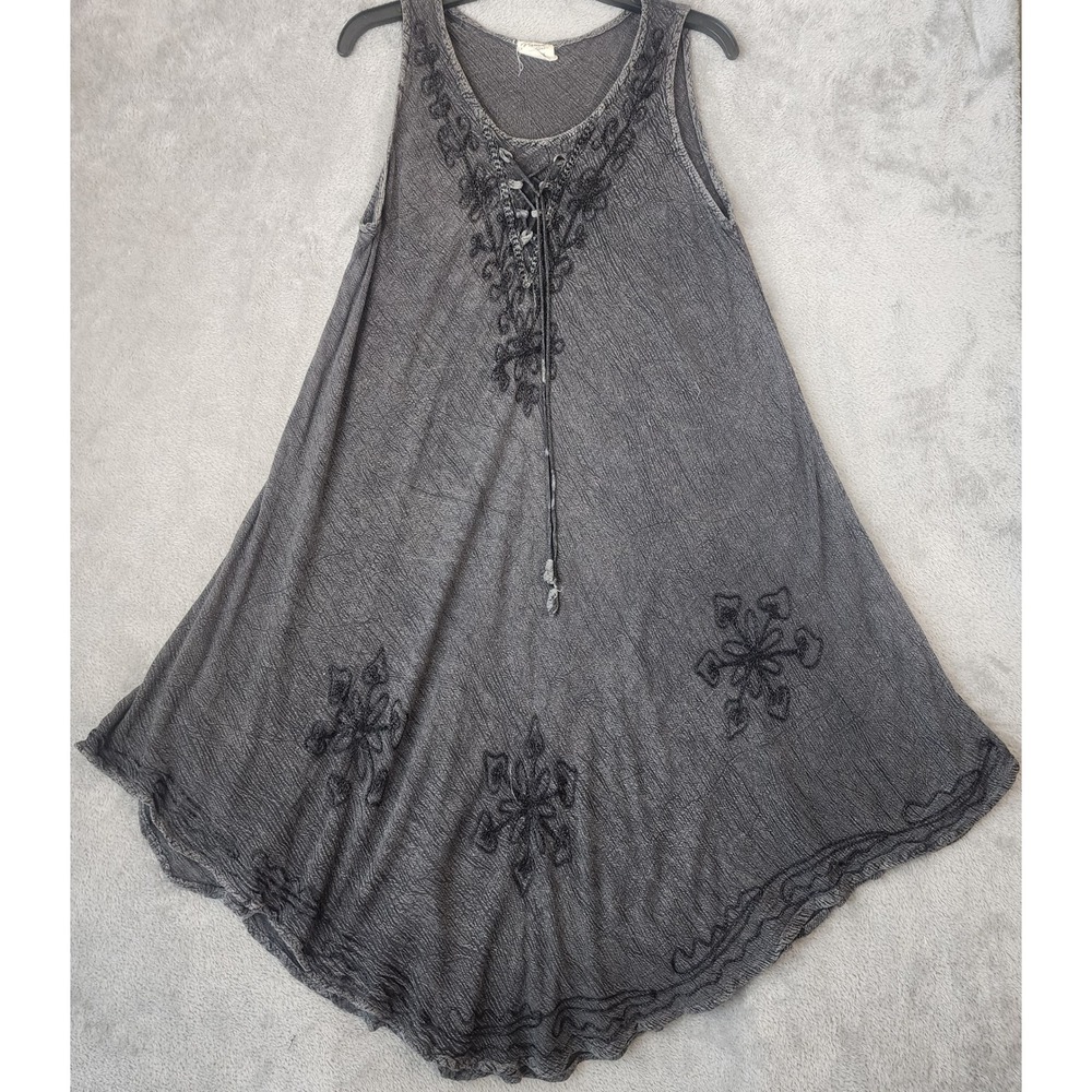 Beach by Exist Dress Womens One Size Gray Embroidered Lace Up Sharkbite Rayon